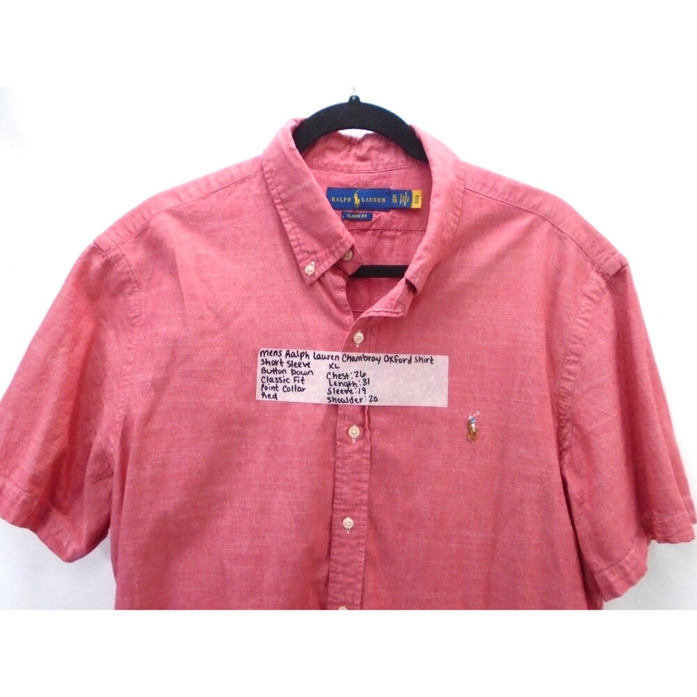 Polo Ralph Lauren Chambray Oxford Shirt Mens XL Red Short Sleeve Classic Flesh - Picture 2 of 10